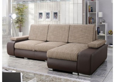 Modernaus dizaino minkštas kampas su patogiomis pagalvėlėmis ir plačiais porankiais tamsiai ir šviesiai rudos spalvos Rob Lat