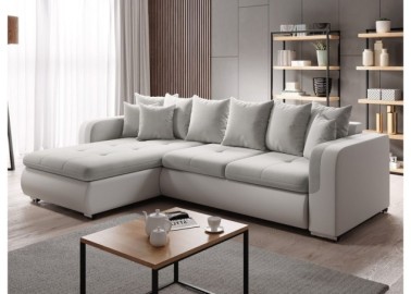 Patogus ir stilingas minkštas svetainės kampas su pagalvėlėmis baltos ir šviesiai pilkos spalvos Rob Fad Min