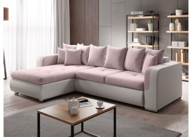 Patogus ir stilingas minkštas svetainės kampas su pagalvėlėmis baltos ir rožinės spalvos Rob Fad Min