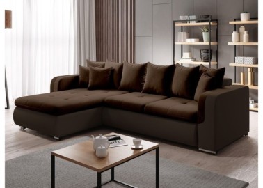 Patogus ir stilingas minkštas svetainės kampas su pagalvėlėmis rudos spalvos Rob Fad Min