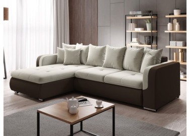 Patogus ir stilingas minkštas svetainės kampas su pagalvėlėmis rudos ir baltos spalvos Rob Fad Min