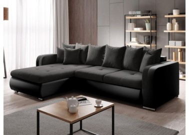 Patogus ir stilingas minkštas svetainės kampas su pagalvėlėmis juodos spalvos Rob Fad Min