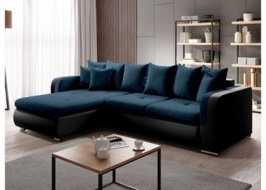 Patogus ir stilingas minkštas svetainės kampas su pagalvėlėmis juodos ir tamsiai mėlynos spalvos Rob Fad Min
