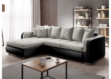 Patogus ir stilingas minkštas svetainės kampas su pagalvėlėmis juodos ir šviesiai pilkos spalvos Rob Fad Min