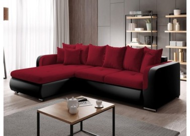 Patogus ir stilingas minkštas svetainės kampas su pagalvėlėmis juodos ir bordo spalvos Rob Fad Min