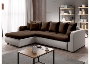 Patogus ir stilingas minkštas svetainės kampas su pagalvėlėmis baltos ir tamsiai rudos spalvos Rob Fad Min