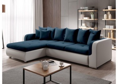 Patogus ir stilingas minkštas svetainės kampas su pagalvėlėmis baltos ir tamsiai mėlynos spalvos Rob Fad Min