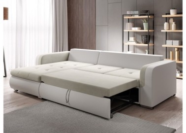 Patogus ir stilingas minkštas svetainės kampas su pagalvėlėmis baltos spalvos Rob Fad Min išskleistas
