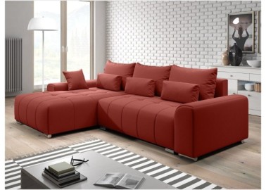 L formos didelis minkštas kampas su pagalvėlėmis raudonos spalvos