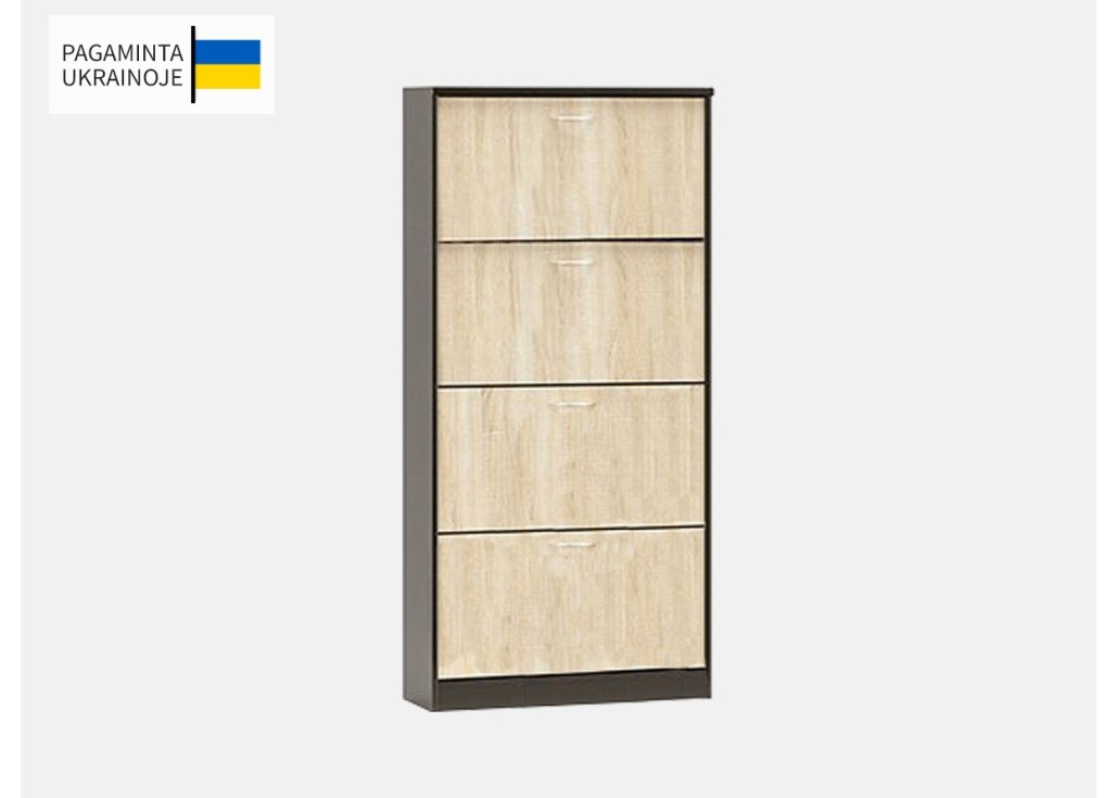 Ukrainietiška prekė - Keturių stalčių batų dėžė, tamsiai rudos spalvos su šviesiai rudais sonoma ąžuolo spalvos stalčiais