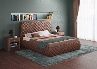 Harmonija - žavinga karališko dizaino dvigulė lova su pilkos spalvos veliūriniu audiniu ir patalynės dėže