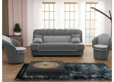Pilkos spalvos trijų baldų komplektas ROB-PAT - sofa-lova ir du maži foteliukai su daiktadėžėmis