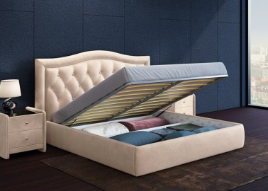 Lova Venecija - pilkos spalvos karališko dizaino veliūrinė lova su patalynės dėže, siūlome platų spalvų pasirinkimą. Galimi lovos išmatavimai 120x200, 140x200, 160x200, 180x200 cm.