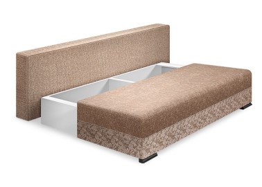 Bravo - šviesiai rudos spalvos stilinga sofa lova su nuimamais porankiais ir medinėmis kojelėmis. Sofa su miegojimo funkcija