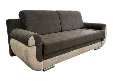 Rudos spalvos modernaus dizaino maža, jauki sofa-lova su patalynės dėže ir metalinėmis kojelėmis Nina
