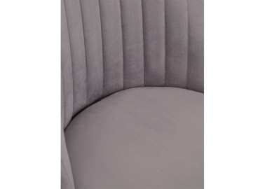 Pilkos spalvos elegantiško dizaino veliūrinė valgomojo kėdė su paauksuotomis kojelėmis. Kėdė atlaiko didelį svorį, yra tvirta, kokybiška, patogi ir apsiūta draugišku gyvūnams audiniu.