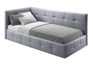Pilkos spalvos elegantiška viengulė lova su minkštais kraštais ir dviejų kraštų Boss