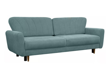 Žalios spalvos dailaus dizaino sofa-lova su kriauklės formos pagalvėmis