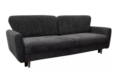 Tamsiai pilkos spalvos dailaus dizaino sofa-lova su kriauklės formos pagalvėmis