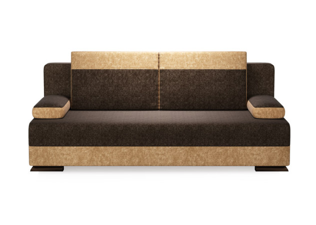 Tamsiai rudos ir šviesiai rudos spalvų derinio sofa-lova Bravo su nuimamais porankiais, patalynės dėže ir miegojimo mechanizmu