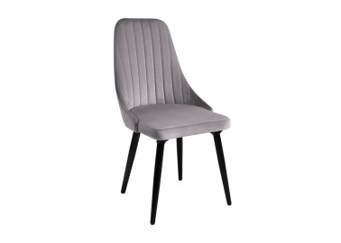 Pilkos spalvos elegantiško dizaino veliūrinė valgomojo kėdė London su dažytomis medinėmis kojelėmis. Kėdė atlaiko didelį svorį, yra tvirta, kokybiška, patogi ir apsiūta draugišku gyvūnams audiniu.