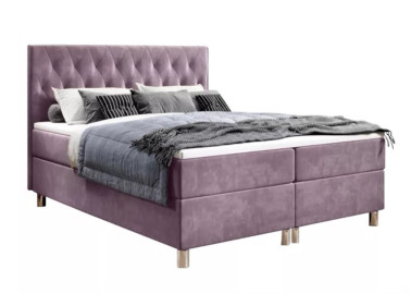 Šiuolaikiška, elegantiško modelio kontinentinė lova su dailiu galvūgaliu alyvų spalvos