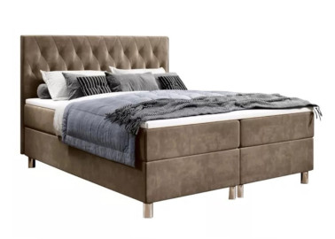 Šiuolaikiška, elegantiško modelio kontinentinė lova su dailiu galvūgaliu smėlio spalvos