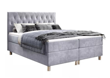 Šiuolaikiška, elegantiško modelio kontinentinė lova su dailiu galvūgaliu pilkos spalvos