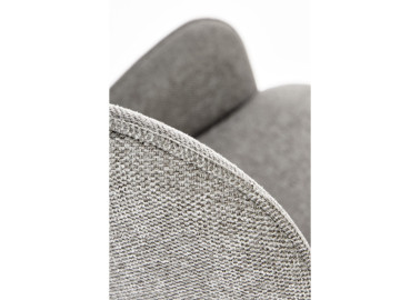 Pilkos spalvos elegantiško dizaino valgomojo kėdė K-481 su juodai dažytomis metalinėmis kojelėmis.
