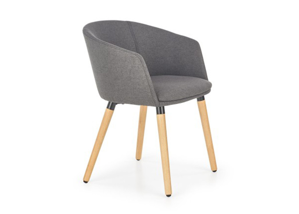 Pilkos spalvos kokybiška patogi ir jauki valgomojo kėdė K-266. Kėdė su natūralios medienos kojomis.