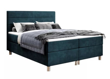 Šiuolaikiška, elegantiško modelio kontinentinė lova su dailiu galvūgaliu ,mėlynos spalvos