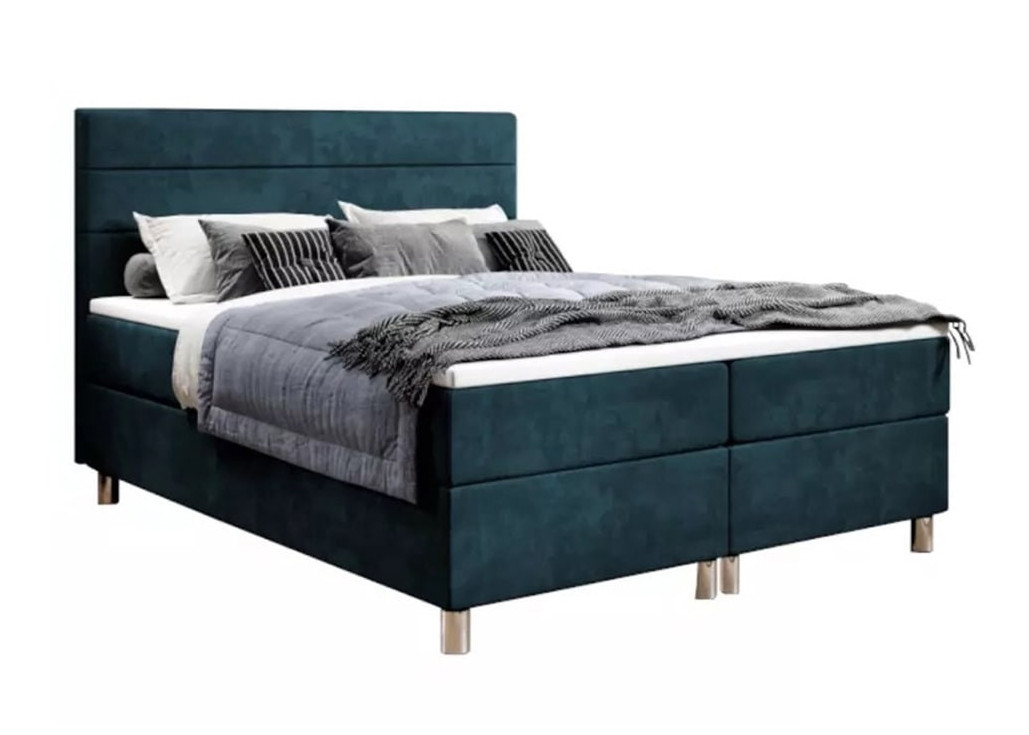 Šiuolaikiška, elegantiško modelio kontinentinė lova su dailiu galvūgaliu ,mėlynos spalvos