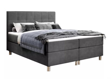 Šiuolaikiška, elegantiško modelio kontinentinė lova su dailiu galvūgaliu pilkos spalvos