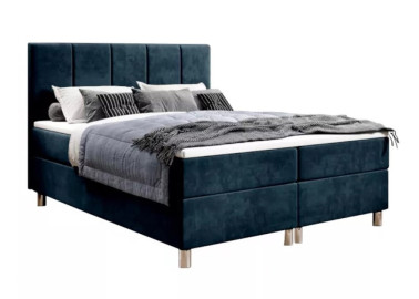 Šiuolaikiška, elegantiško modelio kontinentinė lova su dailiu galvūgaliu mėlynos spalvos