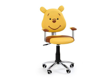Žaismingo dizaino vaikiška darbo kėdė Kubus. Kėdė, kurią pamils kiekvienas vaikas, baldas dekoruotas geltono meškučio veidu. Kėdė su pakėlimo mechanizmu, ratukais ir porankiais.