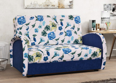 Dailus ir žaismingas išskleidžiamas miegamasis fotelis tamsiai mėlynas su gėlėmis