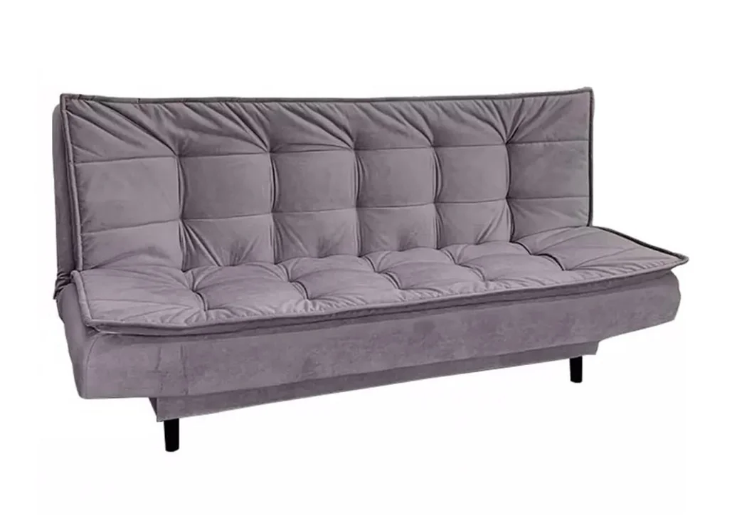 Šiuolaikiška, stilinga ir patogi sofa-lova aptraukta švelniu veliūriniu audiniu pilkos spalvos