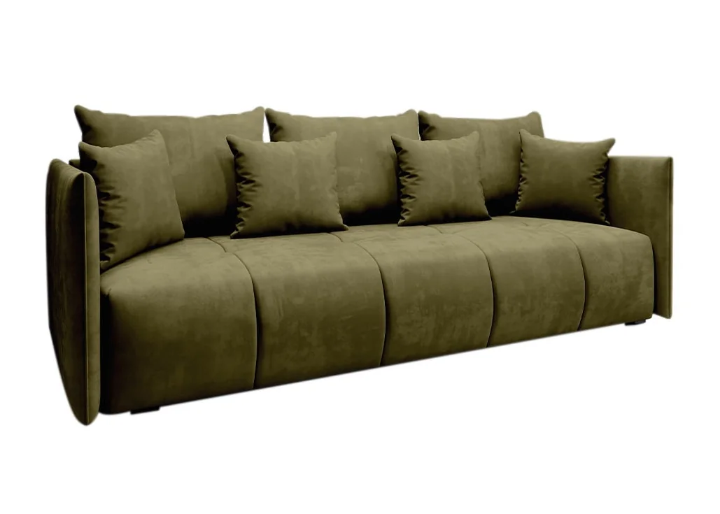 Elegantiška ir moderni veliūrinio audinio sofa-lova su pagalvėlėmis samanų spalvos Rob Asp
