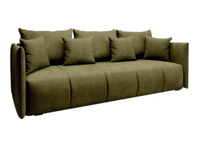 Elegantiška ir moderni veliūrinio audinio sofa-lova su pagalvėlėmis samanų spalvos Rob Asp
