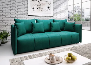Elegantiška ir moderni veliūrinio audinio sofa-lova su pagalvėlėmis žalios spalvos Rob Asp