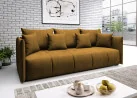 Elegantiška ir moderni veliūrinio audinio sofa-lova su pagalvėlėmis garstyčių spalvos Rob Asp