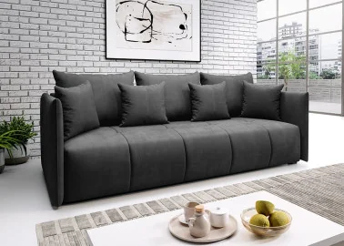 Elegantiška ir moderni veliūrinio audinio sofa-lova su pagalvėlėmis juodos spalvos Rob Asp