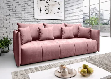 Elegantiška ir moderni veliūrinio audinio sofa-lova su pagalvėlėmis rožinės spalvos Rob Asp
