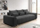 Šiuolaikiška modernaus dizaino sofa-lova su pagalvėlėmis, plačiais porankiais ir patalynės dėže juodos spalvos Rob Ast
