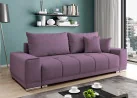 Šiuolaikiška modernaus dizaino sofa-lova su pagalvėlėmis, aptraukta švelniu gobelenu violletinės spalvos