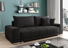 Šiuolaikiška modernaus dizaino sofa-lova su pagalvėlėmis, aptraukta švelniu gobelenu juodos spalvos