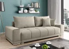 Šiuolaikiška modernaus dizaino sofa-lova su pagalvėlėmis, aptraukta švelniu gobelenu kreminės spalvos