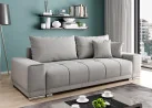 Šiuolaikiška modernaus dizaino sofa-lova su pagalvėlėmis, aptraukta švelniu gobelenu pilkos spalvos