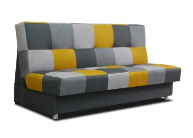 Klasikinio dizaino, praktiška sofa-lova pilka ir geltona