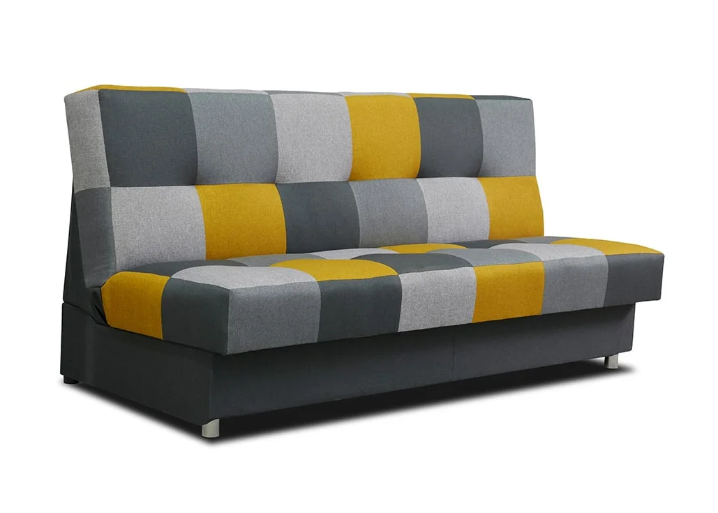Klasikinio dizaino, praktiška sofa-lova pilka ir geltona